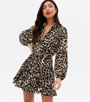 Cameo Rose Brown Leopard Print Mini Shirt Dress